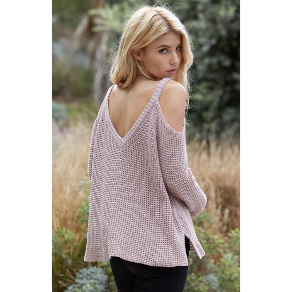 Pac Sun: pink peek-a-boo shoulder sweater.